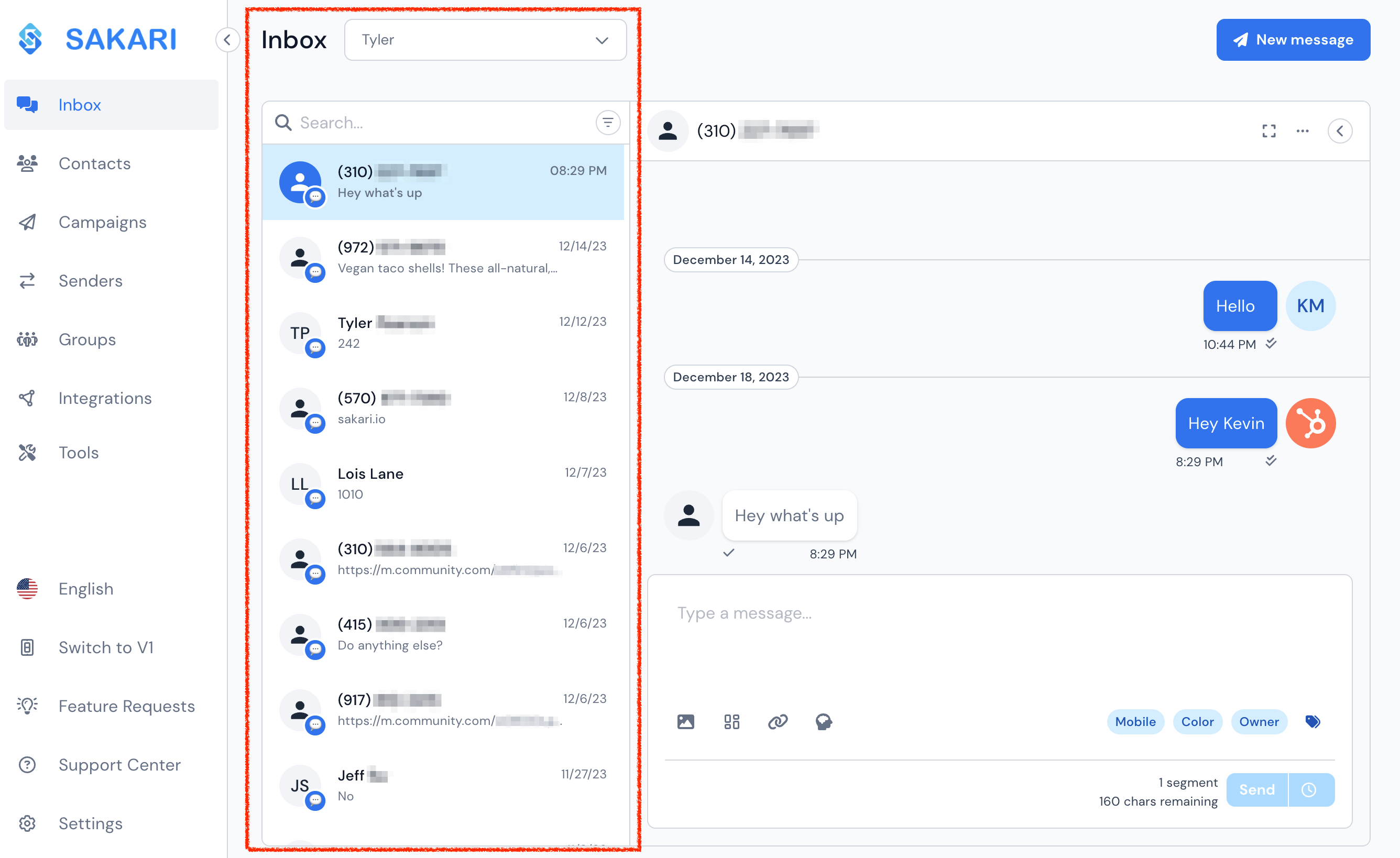 Inbox: Conversations list – Sakari Support Center